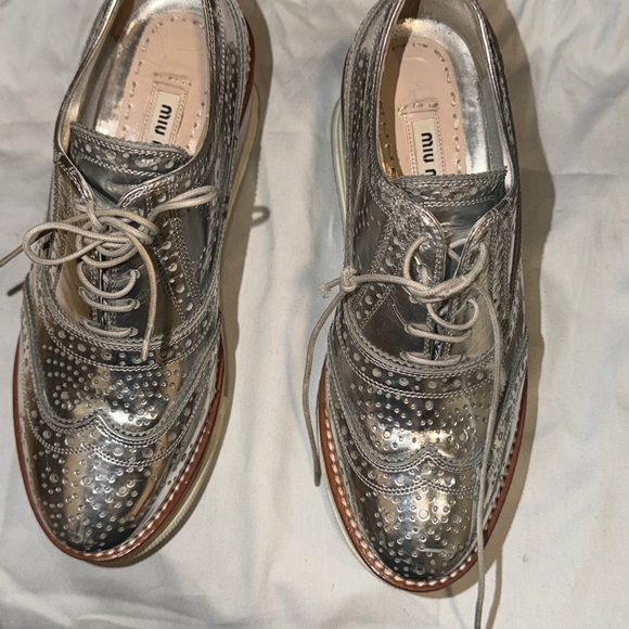 Miu Miu Mirror Silver Platform Sneakers - Picture 3 of 17